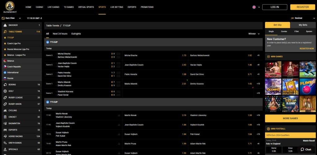 8. Olympusbet - يوفر أحداث مباريات تنس الطاولة الحية في الوقت الفعلي
