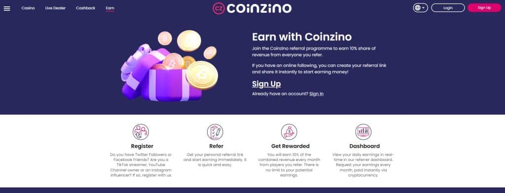 برنامج إحالة Coinzino