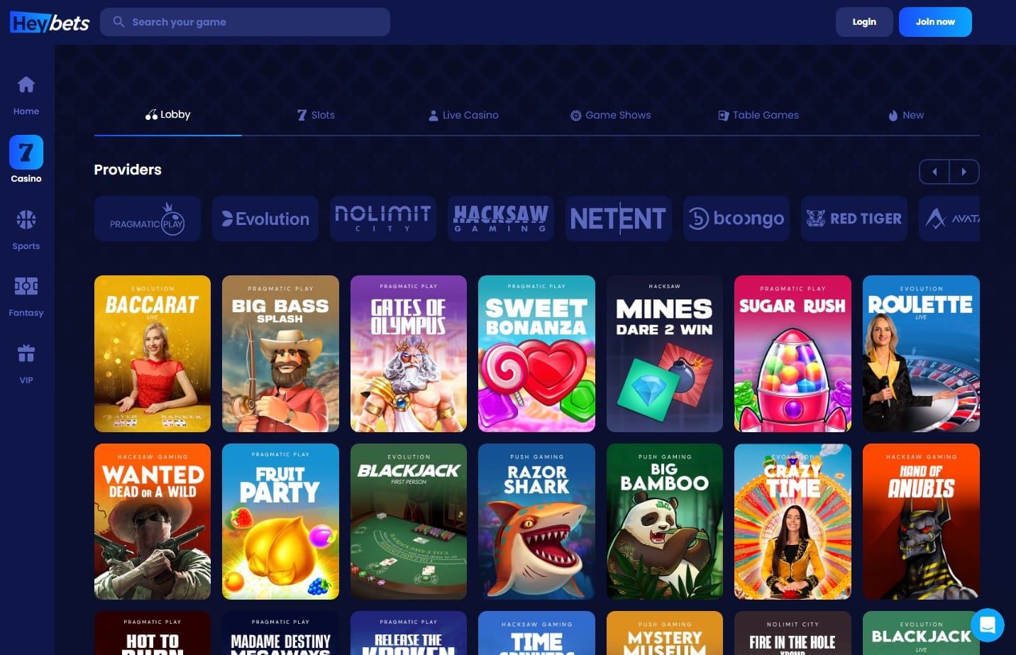 heybets casino games