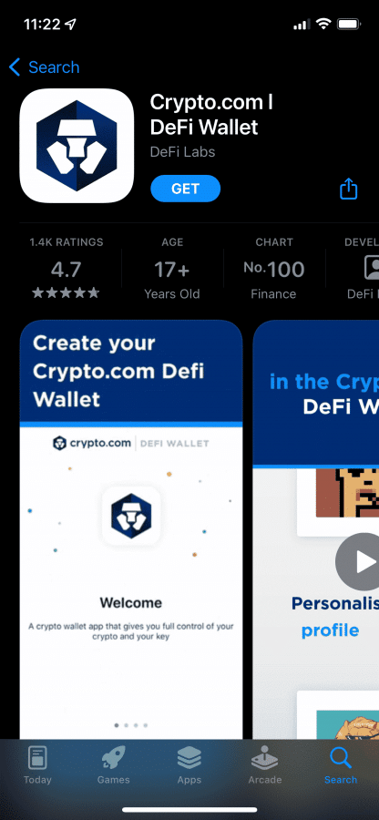 لقطة شاشة لتطبيق محفظة Crypto.com DeFi في الأجهزة المحمولة