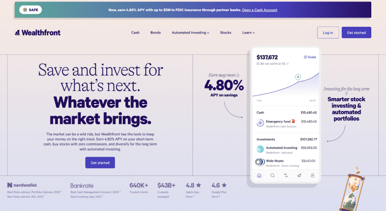 الصفحة الترحيبيّة لـ Wealthfront