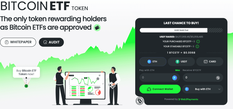 صورةٌ لواجهة البيع المسبق لعملة BTCETF وطرق شرائها