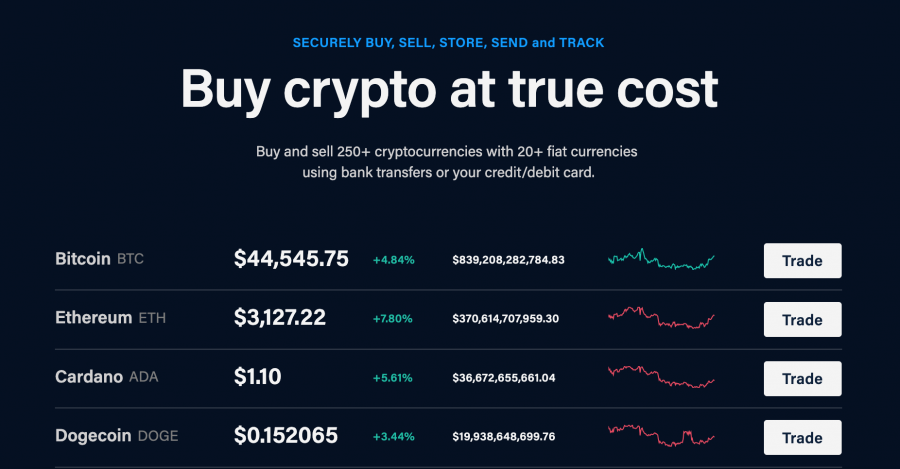 صورةٌ لواجهة استخدام منصة Crypto.com تشير لتوفر أصولٍ رقميةٍ بأقلّ الرسوم