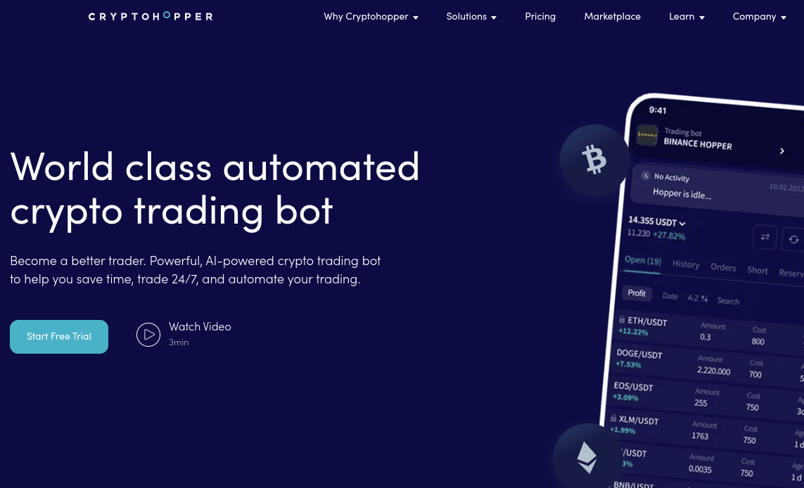 واجهة المستخدم لمنصة CryptoHopper