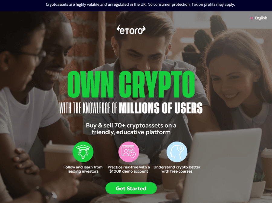 صورةٌ لواجهة الموقع الإلكتروني لمنصة eToro العامل على مدار 24 ساعةً 7 أيام بالأسبوع