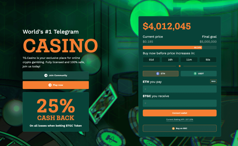 واجهة البيع المسبق لمشروع TG.Casino وأبرز مزاياه