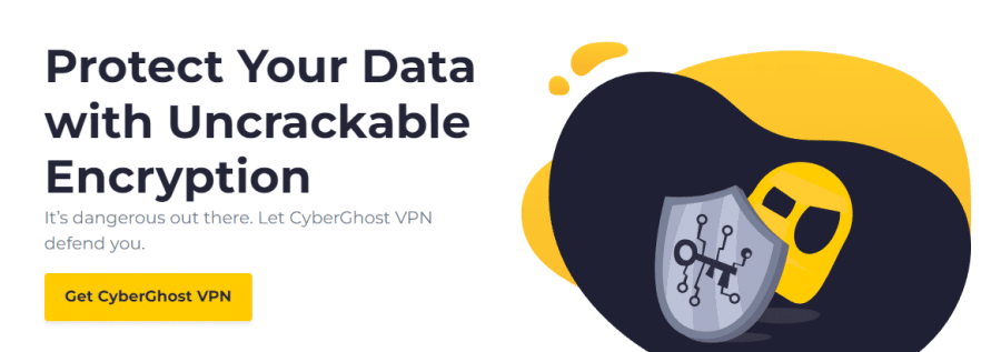 صورةٌ تروّج لحماية البيانات عبر تشفير CyberGhost VPN المُحكَم