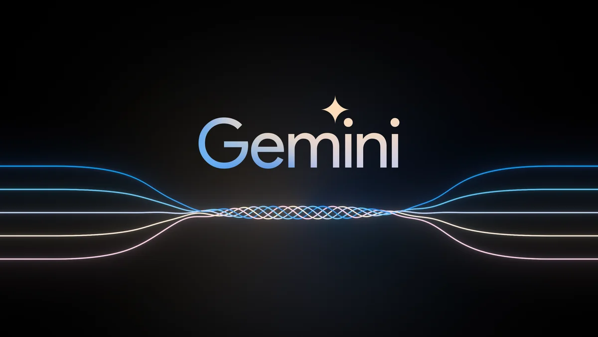 خطوطاً ملونة متشابكة تعلوها كلمة Gemini على خلفيةٍ سوداء