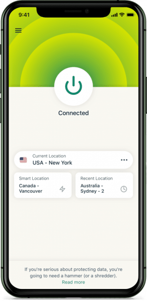 واجهة استخدام تطبيق ExpressVPN على نظام تشغيل iOS