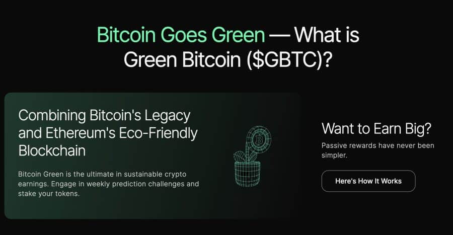 إعلان ترويجي لمشروع Green Bitcoin يوضح ميزاته