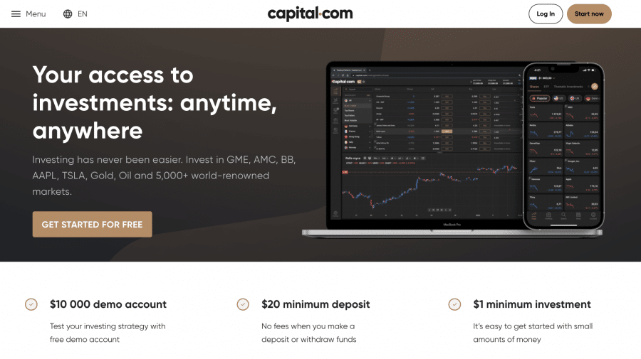 صفحة Capital.com الرئيسية