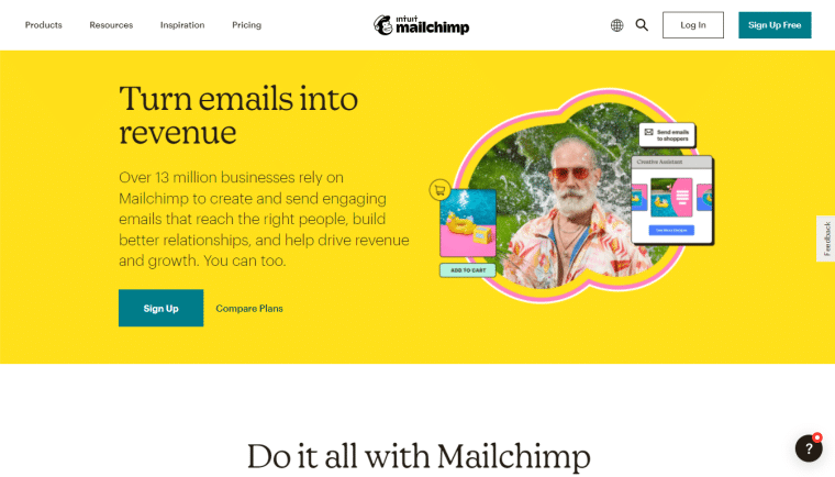 الصفحة الرئيسية لـ Mailchimp