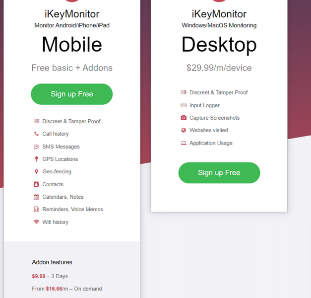 اشتراكات تطبيق iKeyMonitor