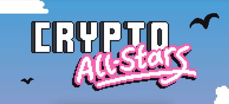 أسم Crypto All-Stars مكتوب في السماء وحوله غيوم وعصافير