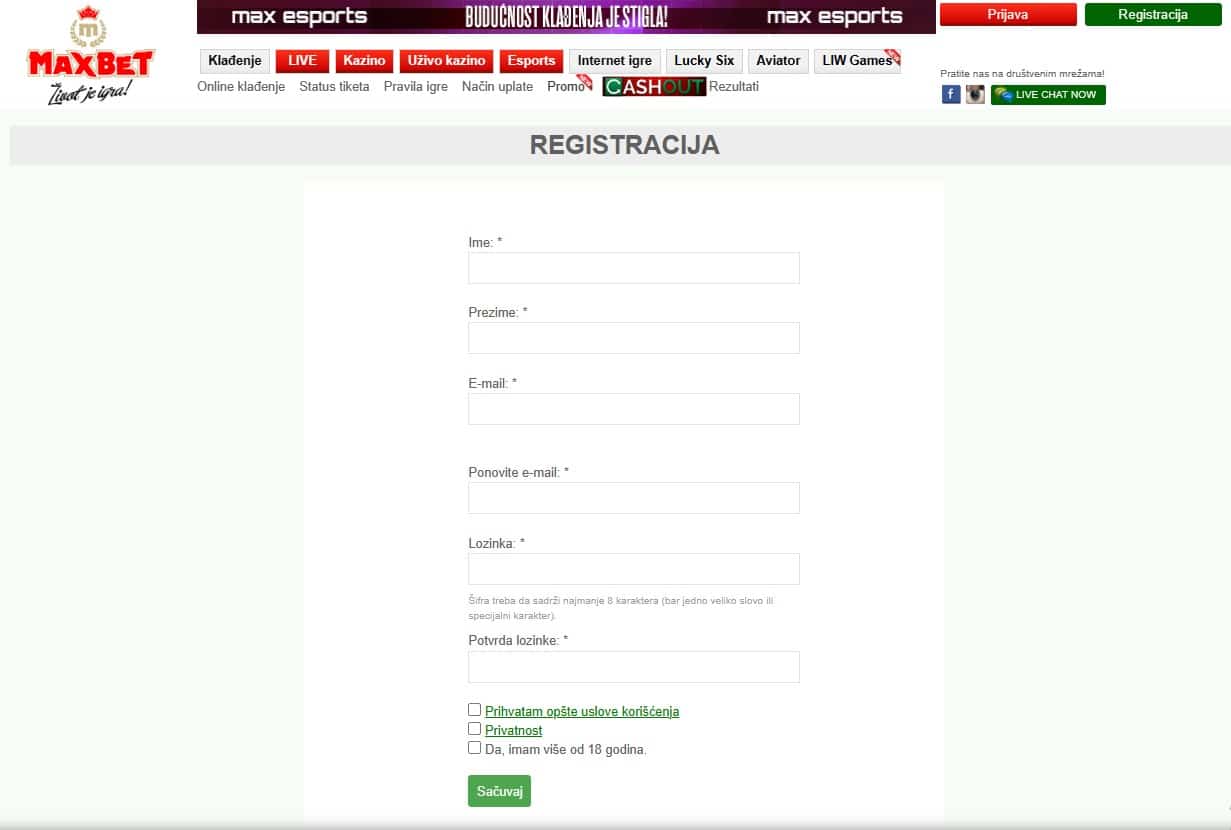 registracija na maxbet kladionici