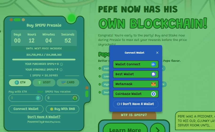 povežite novčanik s pretprodajom pepe unchained