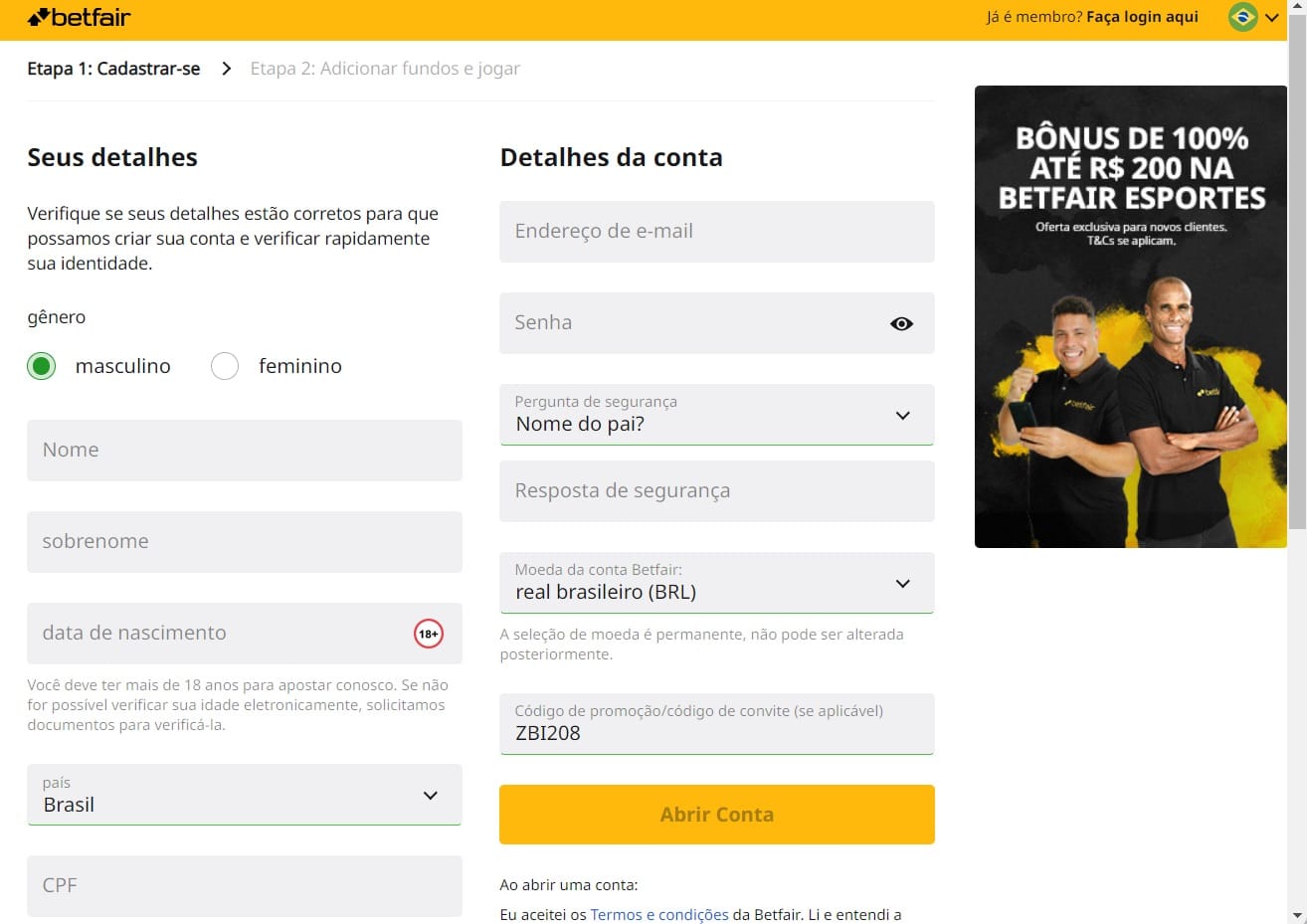 Codigo promocional Betfair