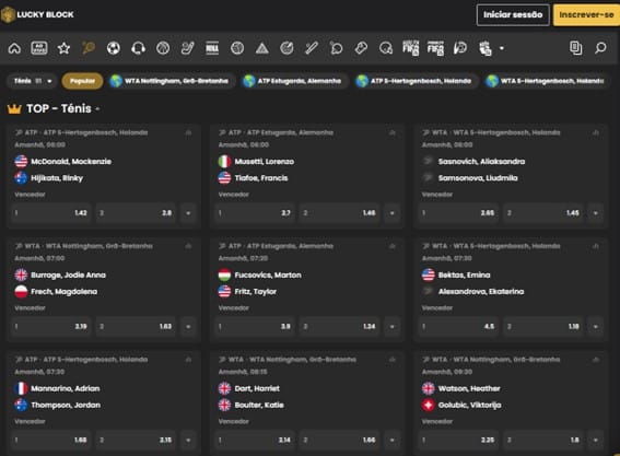 Lista de apostas tênis Lucky Block