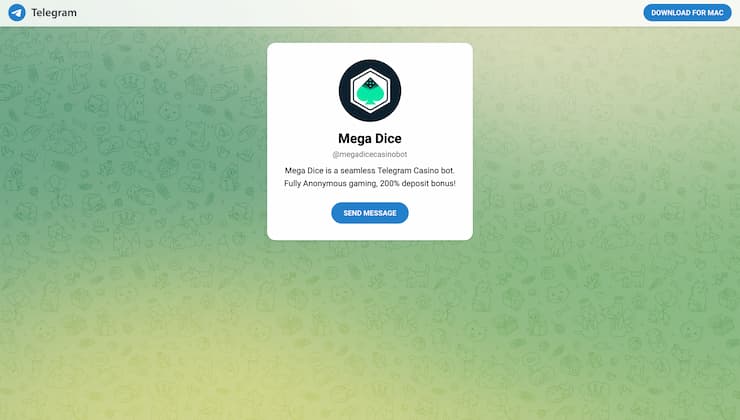 Mega Dice cassino sem conta no Telegram