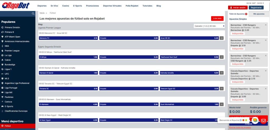 RojaBet apuestas partidos de futbol