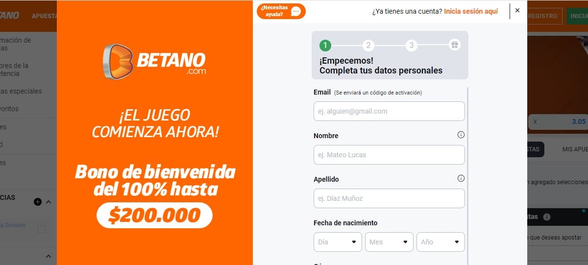 codigo promocional betano registro datos