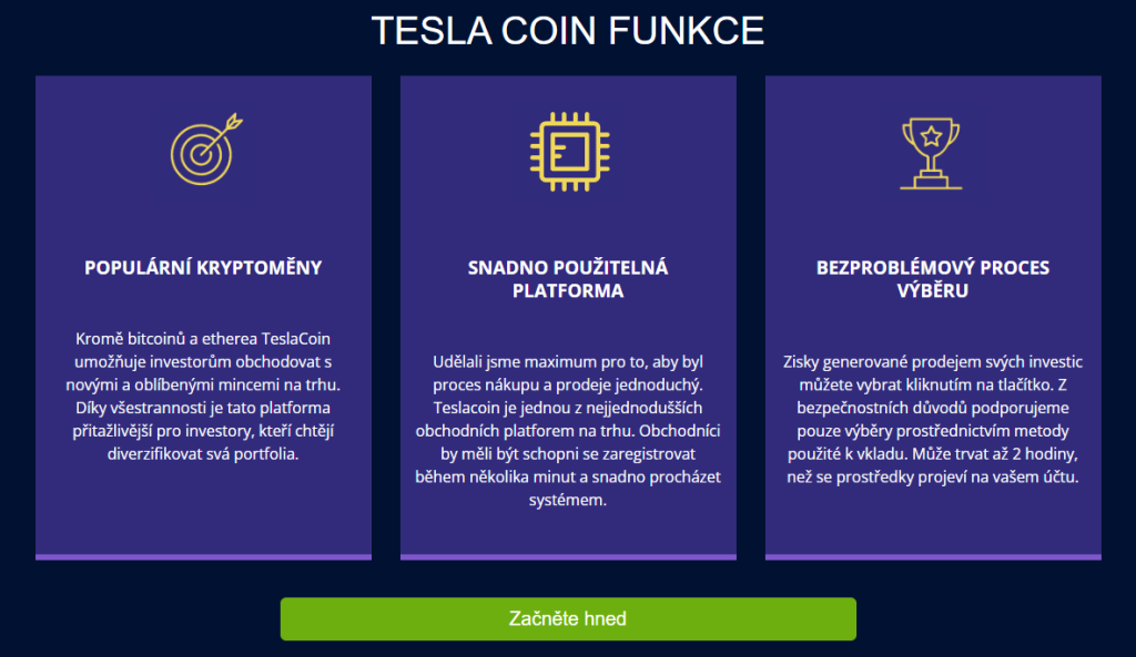 Funkce platformy Tesla Coin