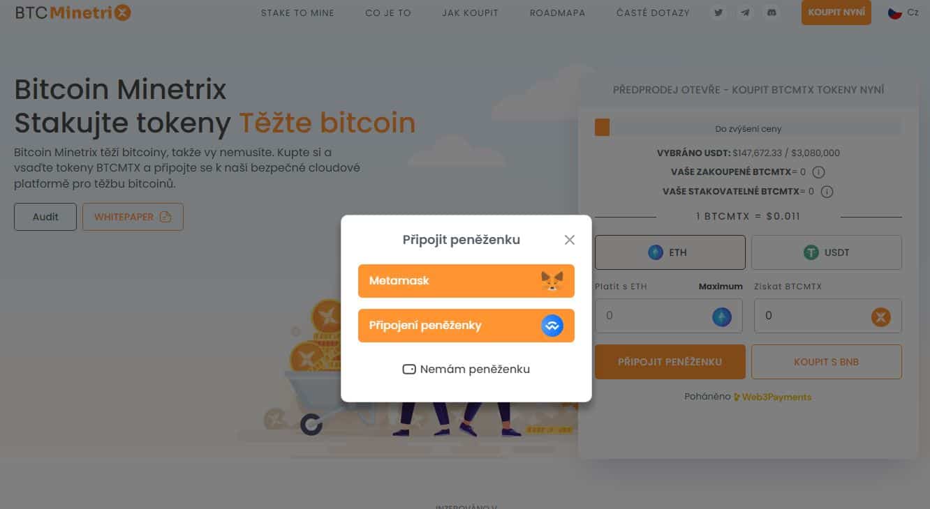 Bitcoin Minetrix připojení walletky