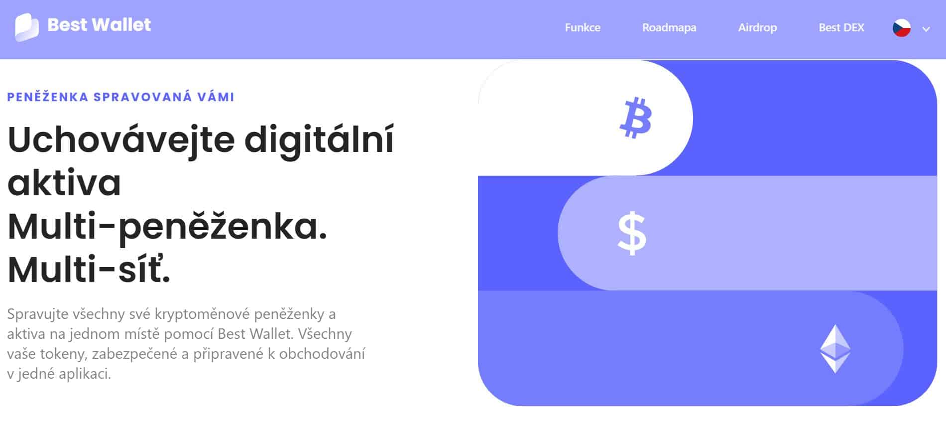 Kryptoměnová peněženka Best Wallet pro uchovávání digitálních aktiv