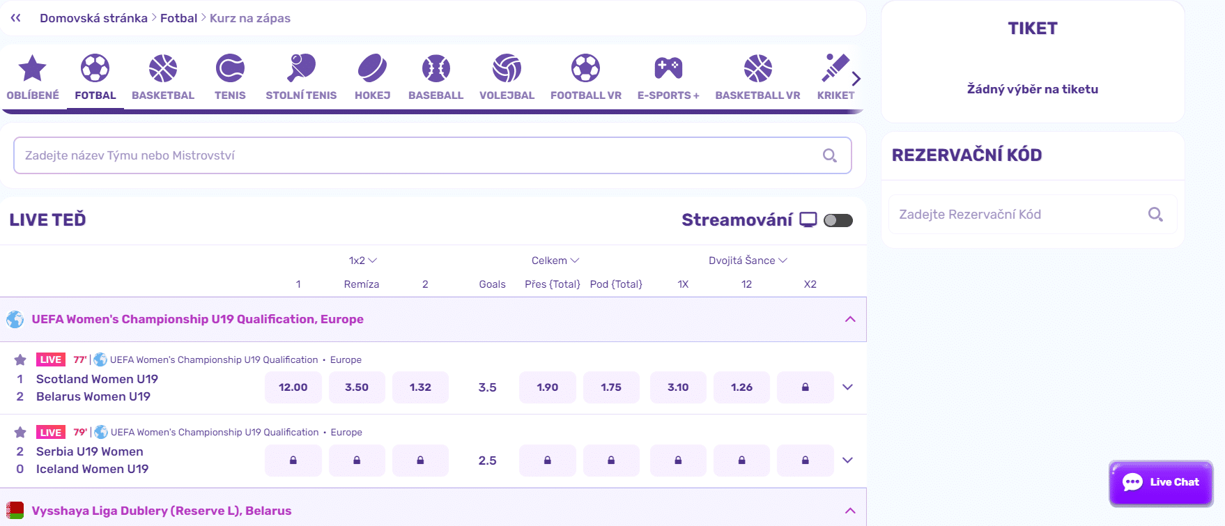 ukázka sázení na platformě Slots Palace