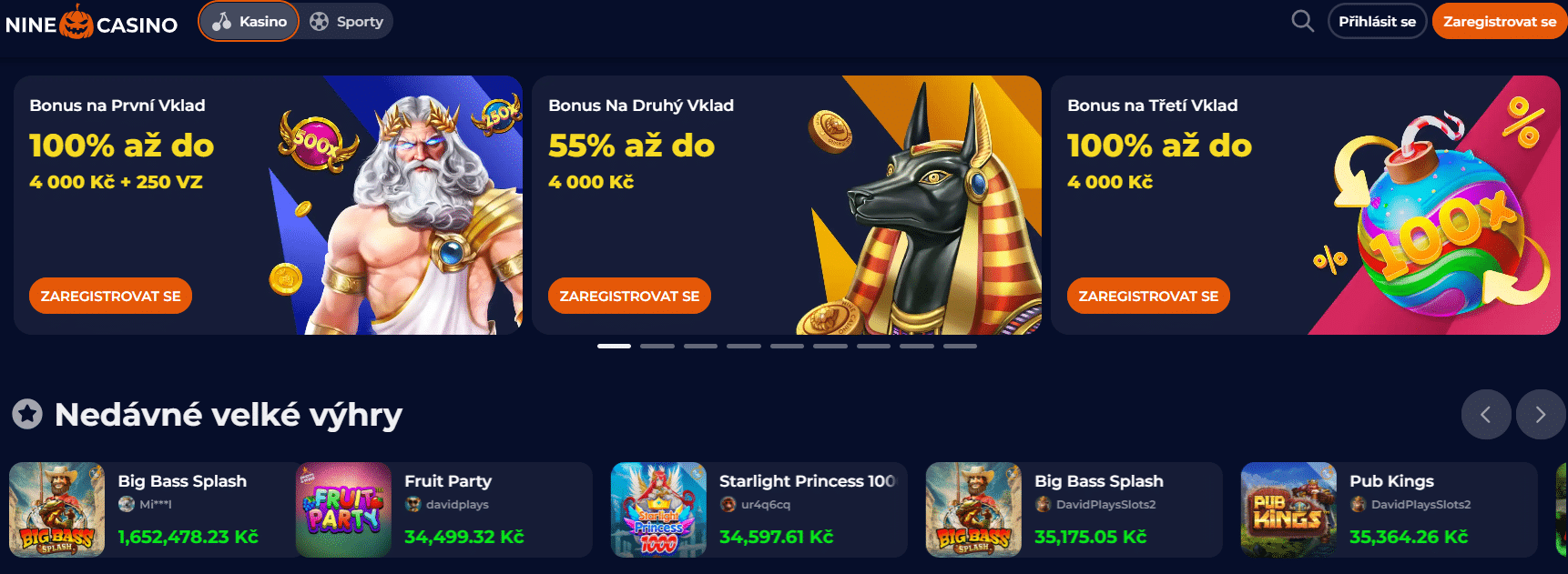 Online casino na platformě Nine casino