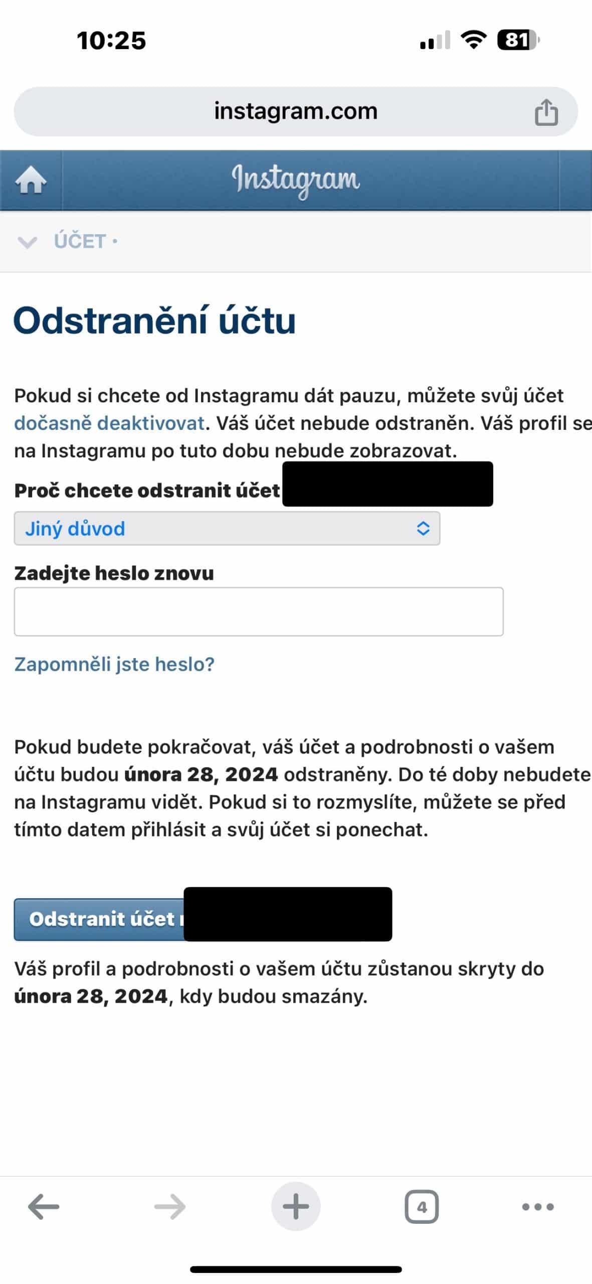 Důvody pro odstranění účtu na instagramu