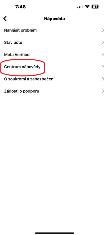 instagram centrum nápovědy