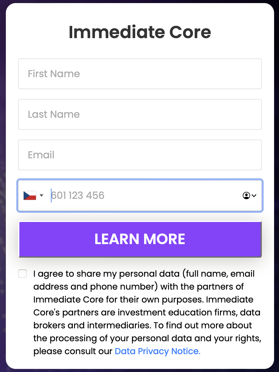 Registrace - Immediate Core