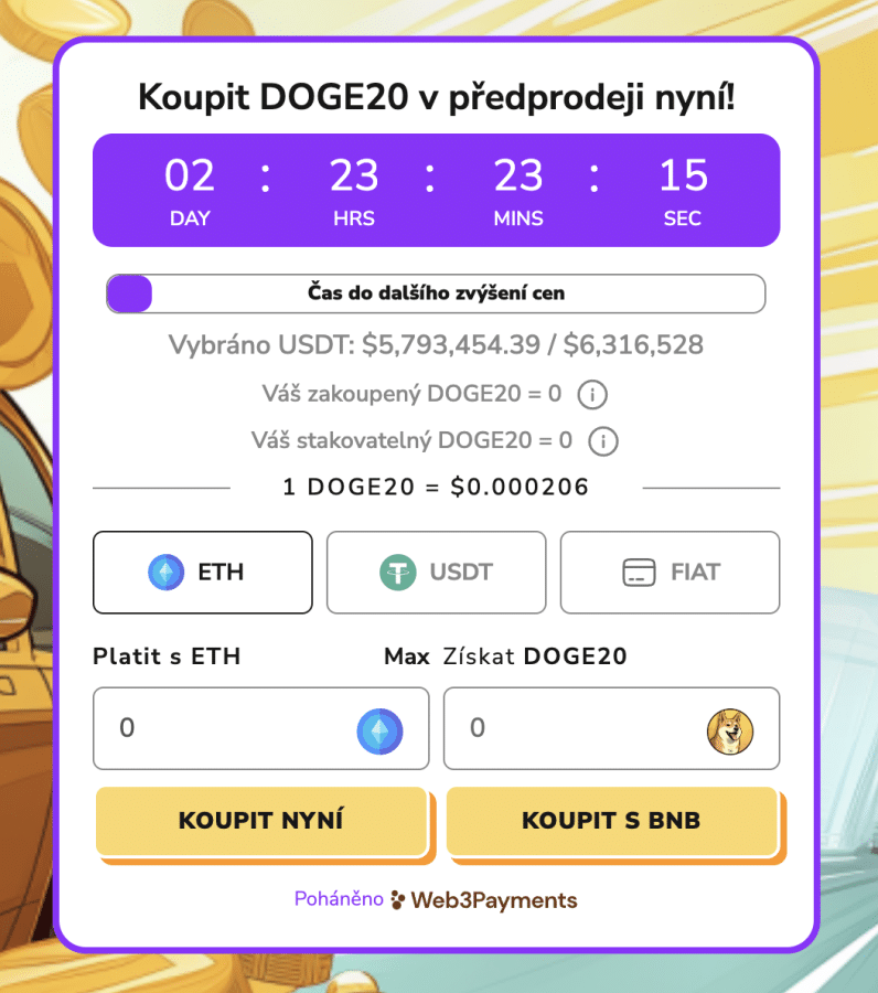 Tokeny $DOGE20 v předprodeji