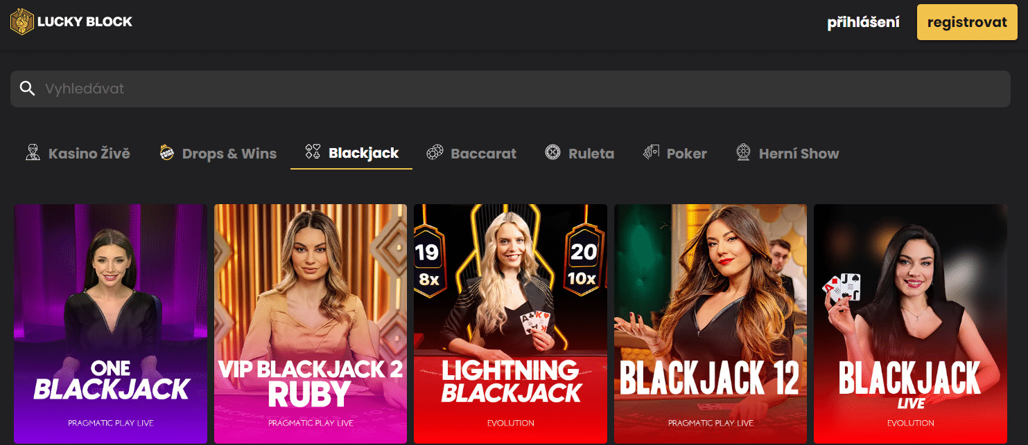 Nabídka blackjacku na Lucky Block casinu