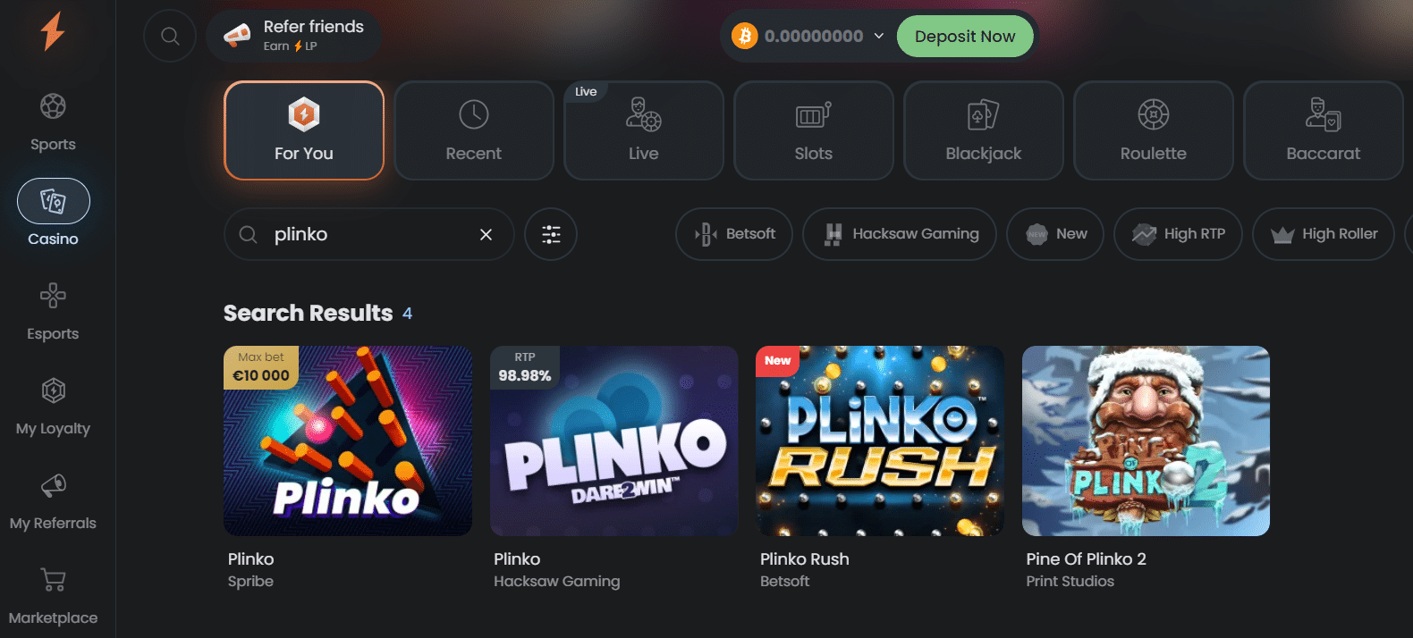 Nabídka plinko na Cloudbet