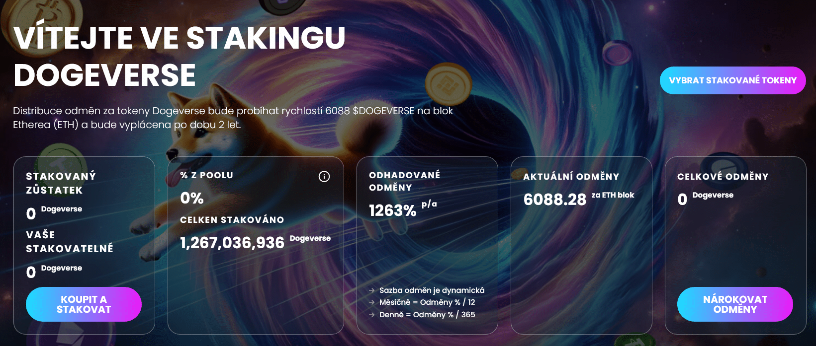 stránka se stakingem v rámci projektu dogeverse - jak koupit dogeverse