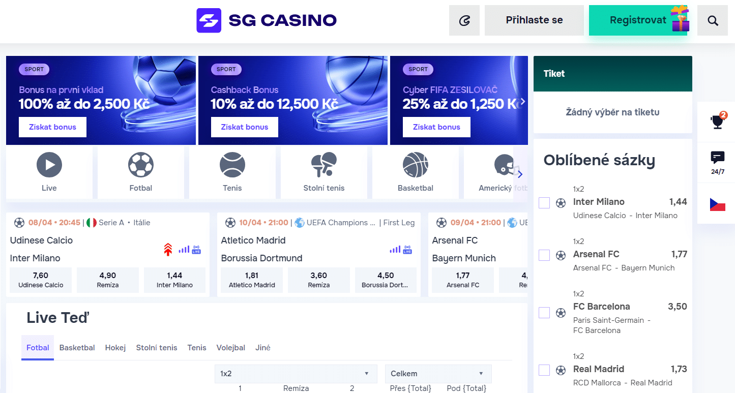 Sázení na sport SG Casino