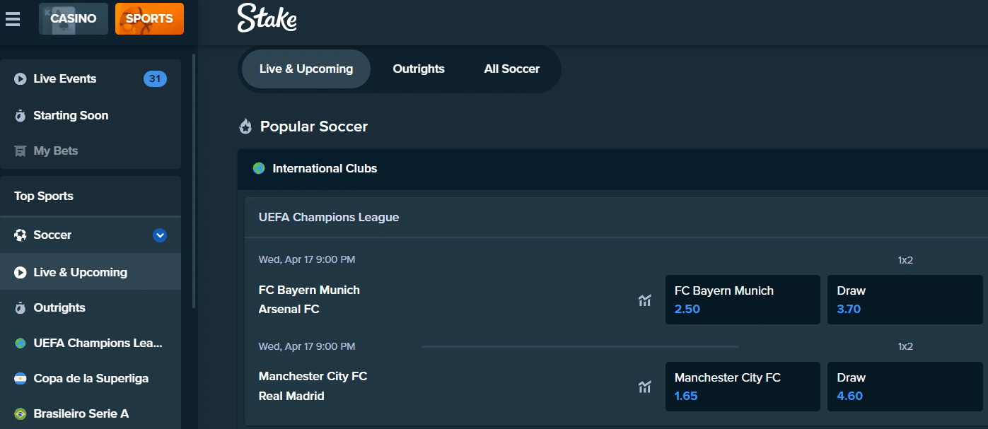 Sázení na fotbal u Stake.com