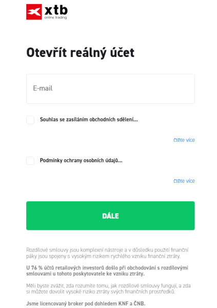 Registrace na platformě XTB