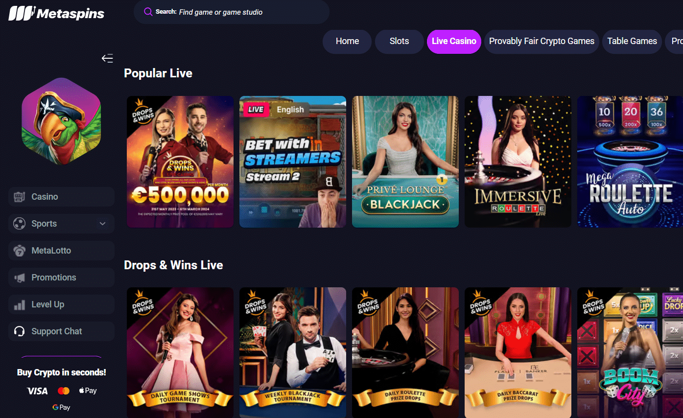 Live casino na Metaspins