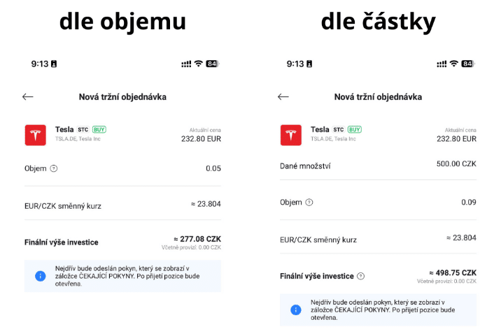 Ukázka nákupu frakčních akcií na XTB