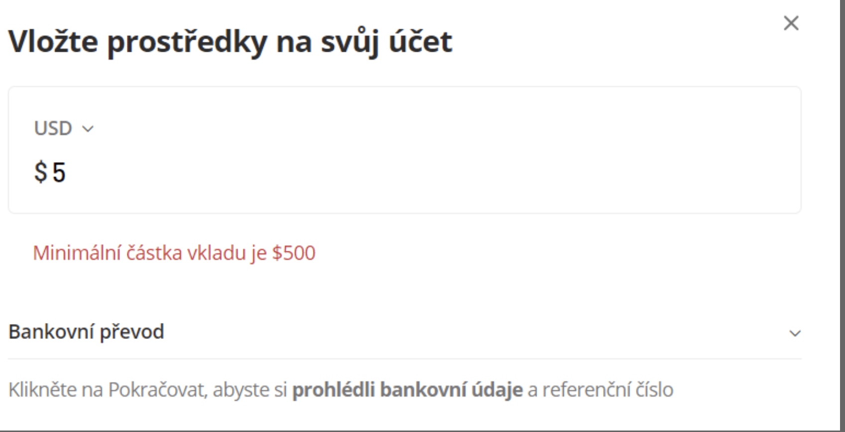 bankovní převod na eToro