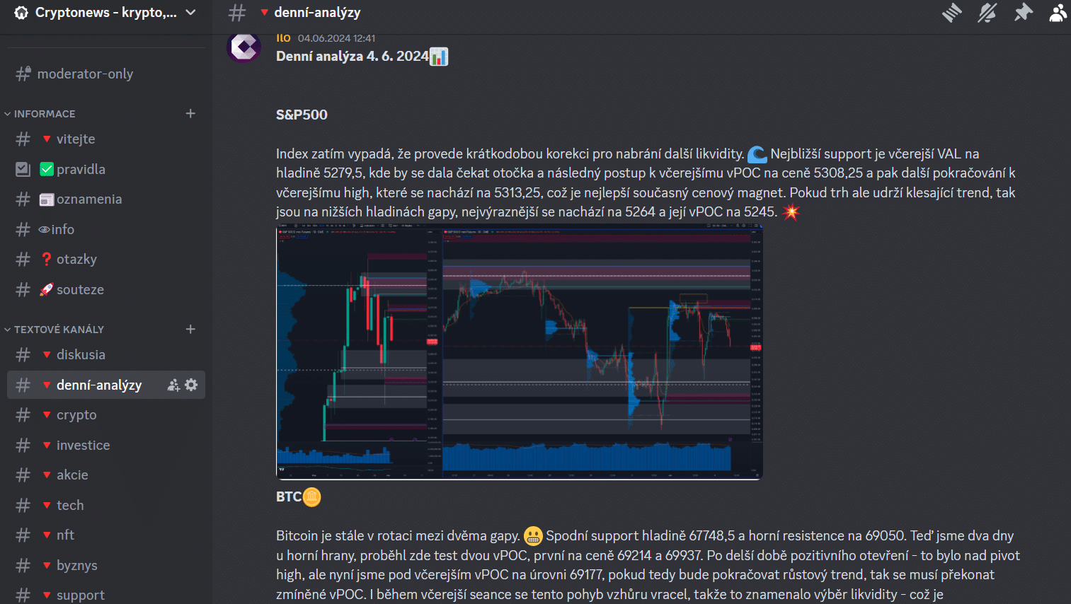 Ukázka z Discordu CryptoNews CZ