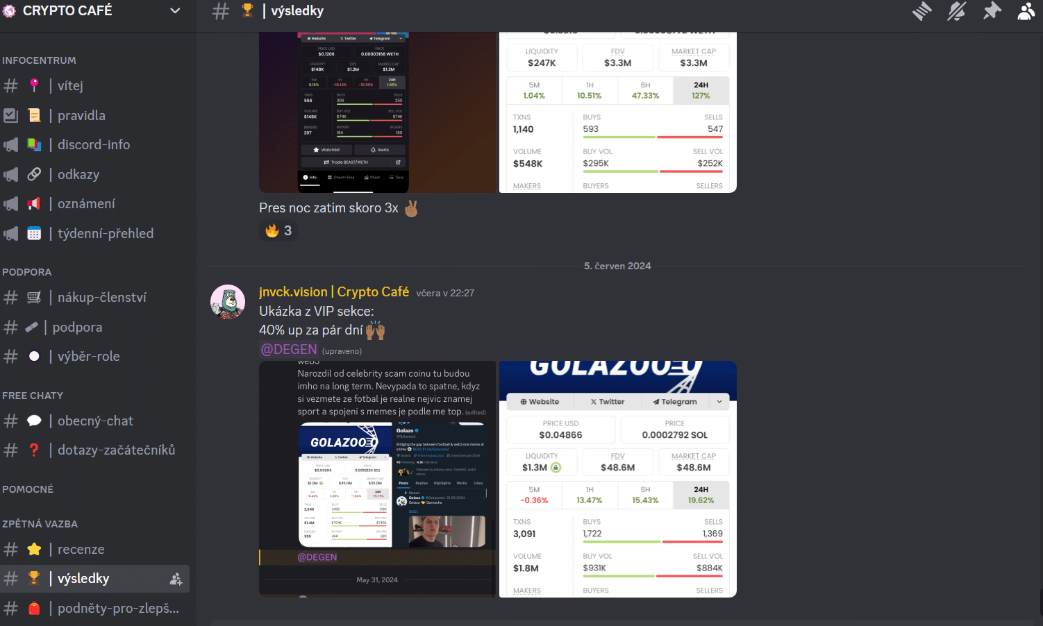 Ukázka z Discord kanálu Crypto Cafe