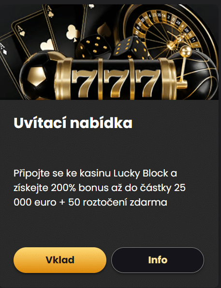 Ukázka match bonusu v rámci casina Lucky Block