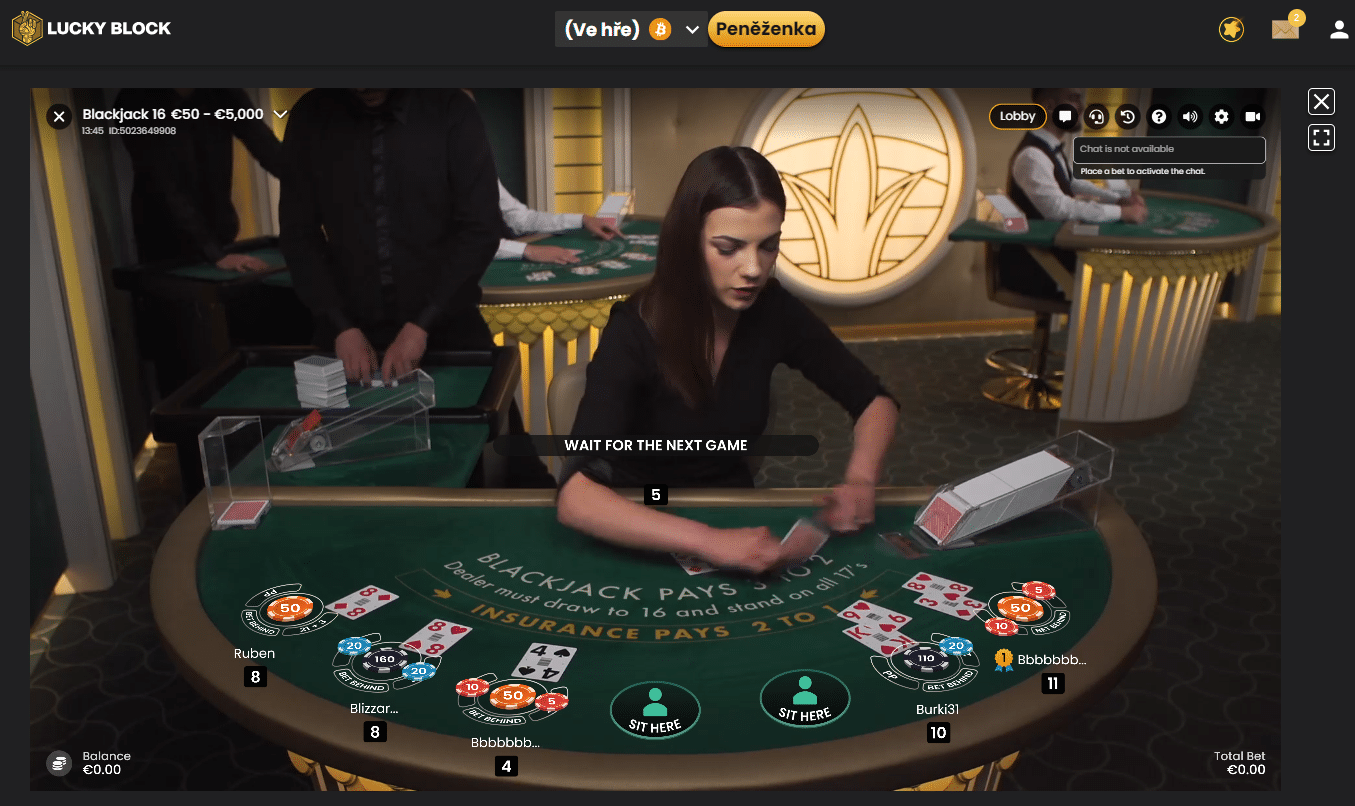 Blackjack live na platformě Lucky Block