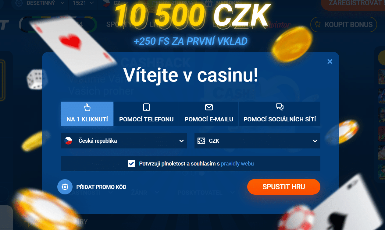 Registrace na casinu Mostbet