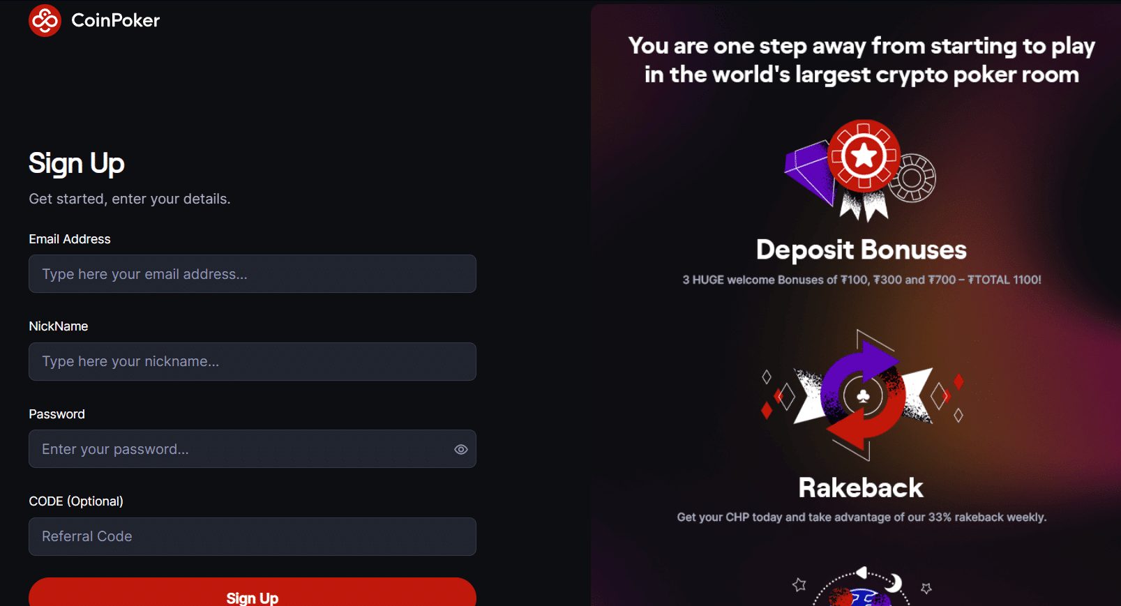 Registrace na platformě CoinPoker