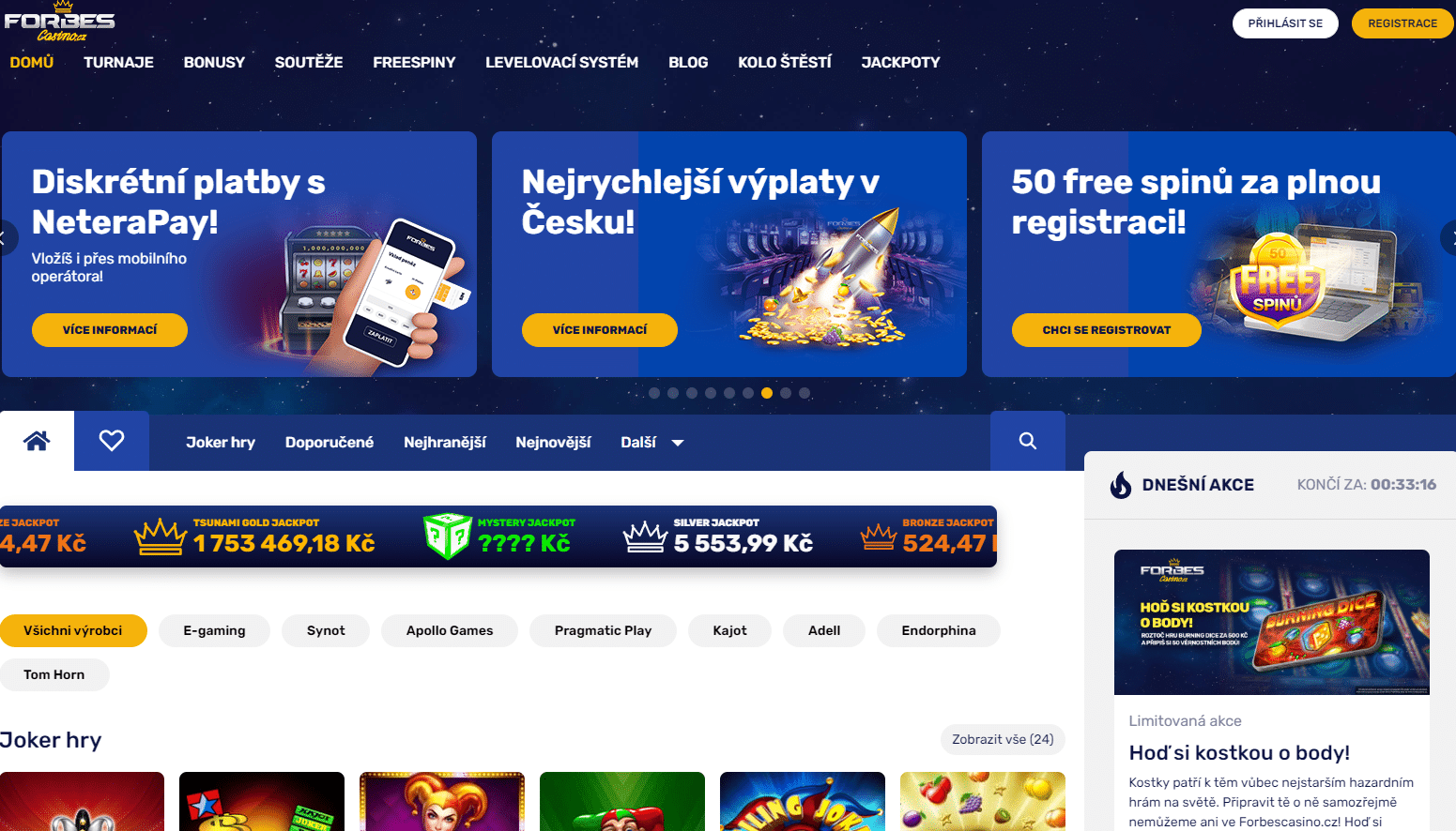 Forbes casino nabízí 50 free spinů za registraci